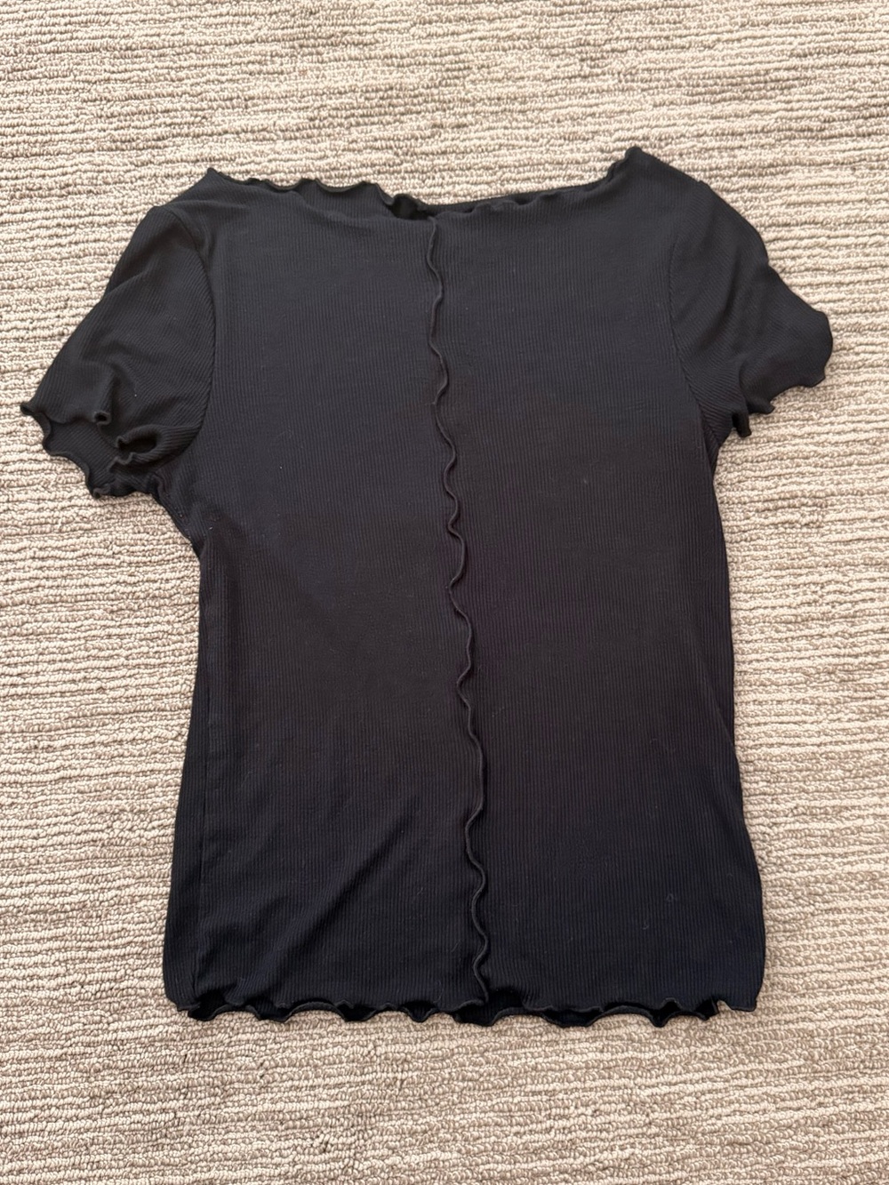 Abercrombie & Fitch Black Ribbed Short Sleeve Tee with Lettuce-Edge